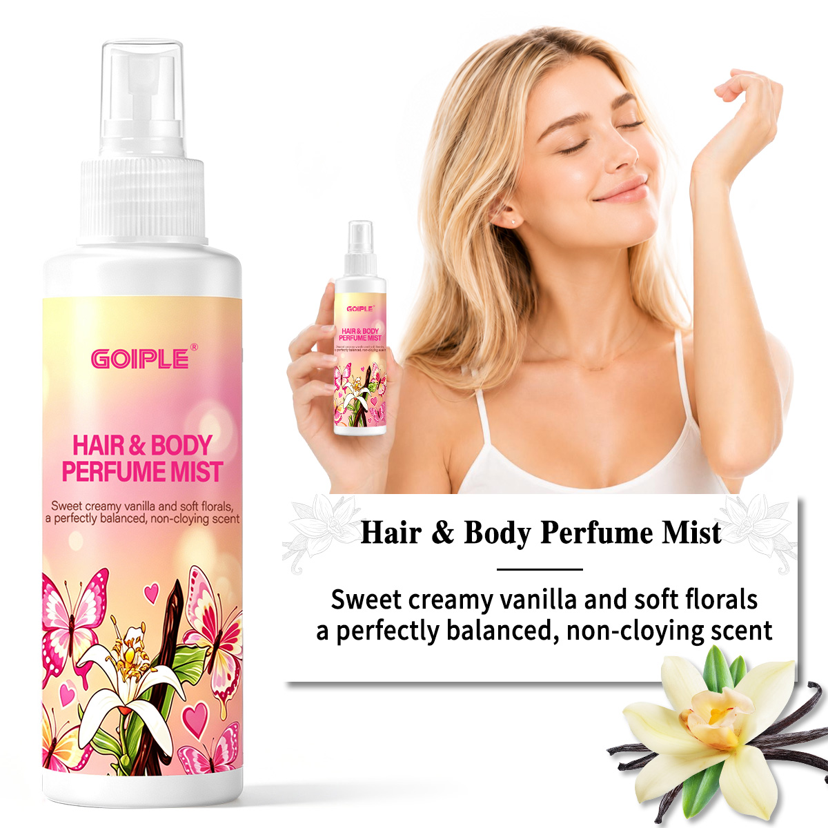 Perfume Fragrance Vanilla - Brume parfumée corps et cheveux, effet